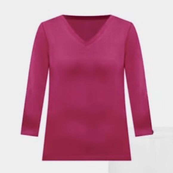 JADE V-NECK 3/4 LENGTH SLEEVE TEE WILD MULBERRY / CHICOS SZ 2 (=L or 12) - Picture 4 of 6